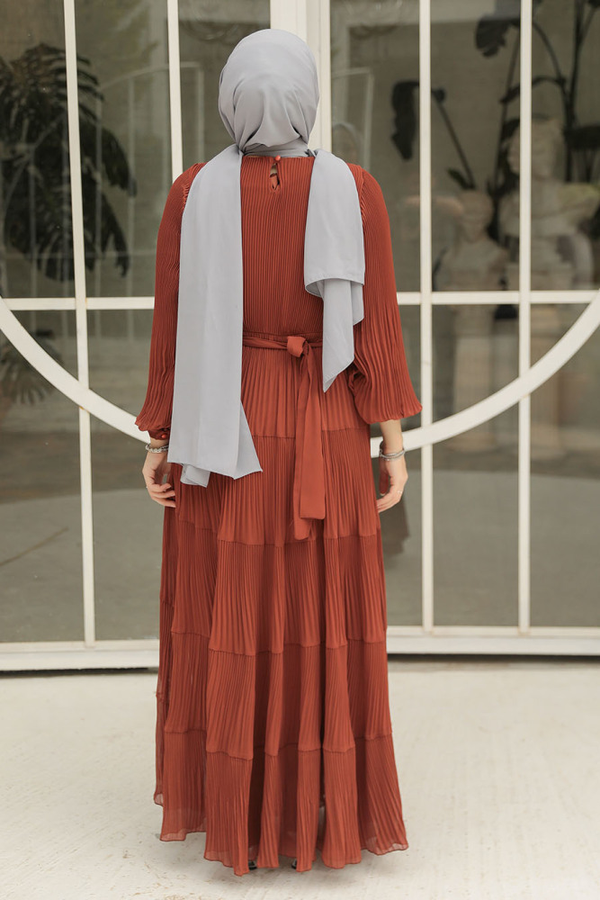 Modest Terra Cotta Ruffle Dress 44761KRMT - 4