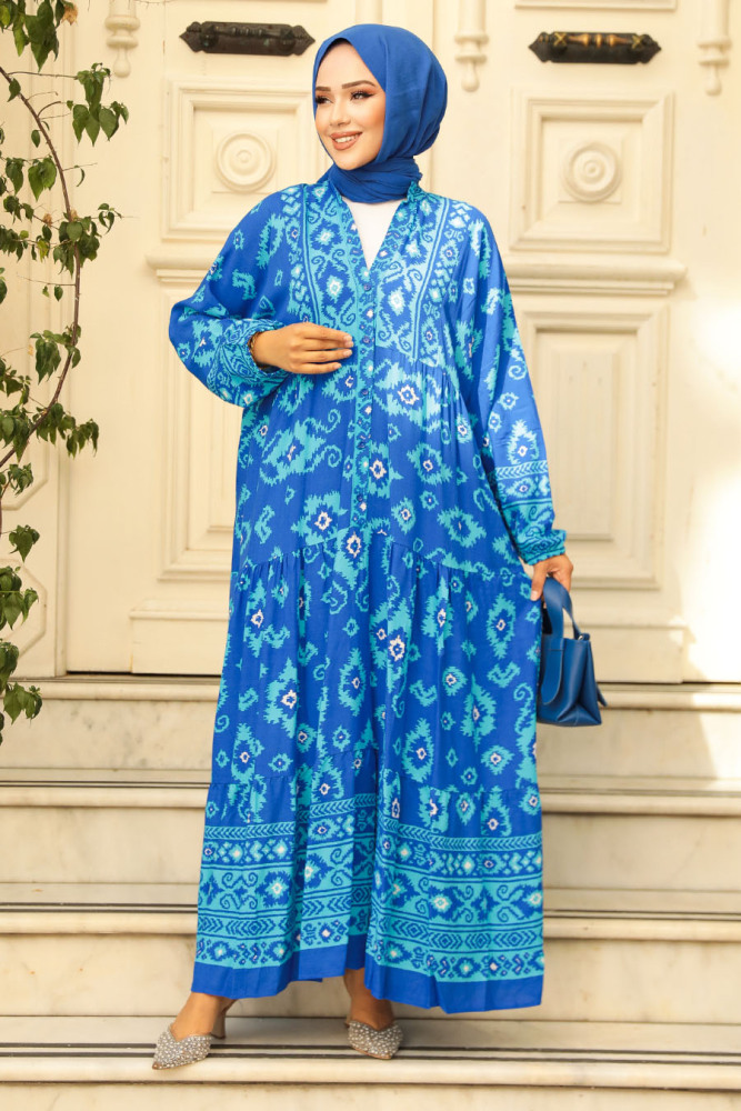Modest Turquoise Dress For Women 23453TR - 2