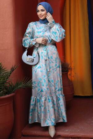 Modest Turquoise Long Sleeve Dress 60901TR - 3