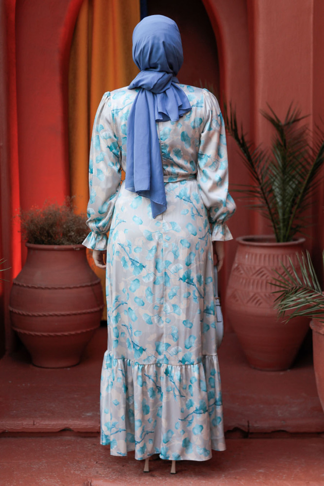 Modest Turquoise Long Sleeve Dress 60901TR - 4