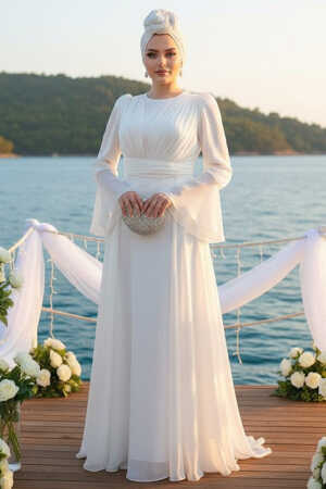 Modest White Bridesmaid Dress 4986B - 1