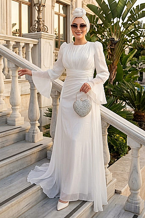 Modest White Bridesmaid Dress 4986B - 1