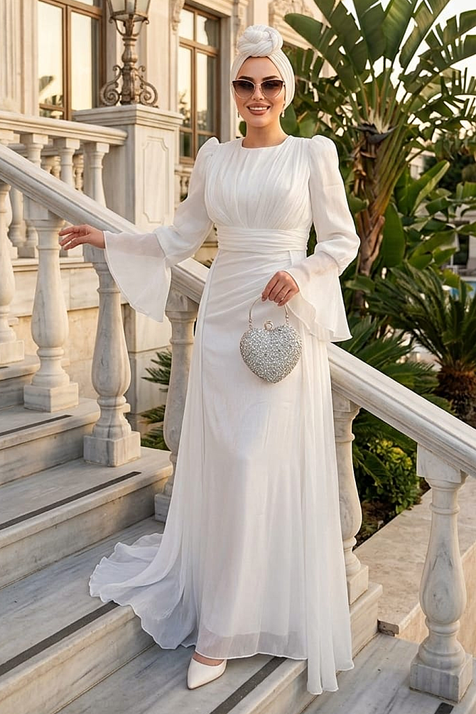 Modest White Bridesmaid Dress 4986B - 1