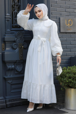 Modest White Dress For Women 10034B - 2