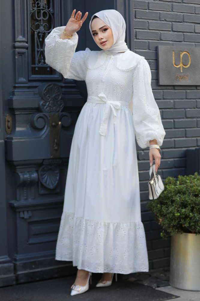 Modest White Dress For Women 10034B - 2