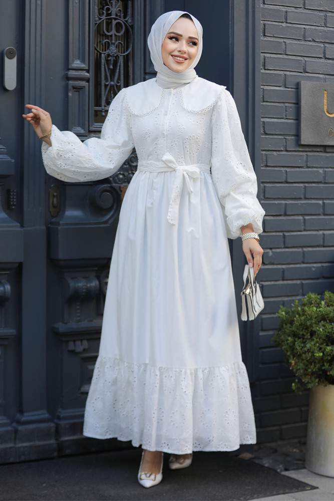 Modest White Dress For Women 10034B - 1