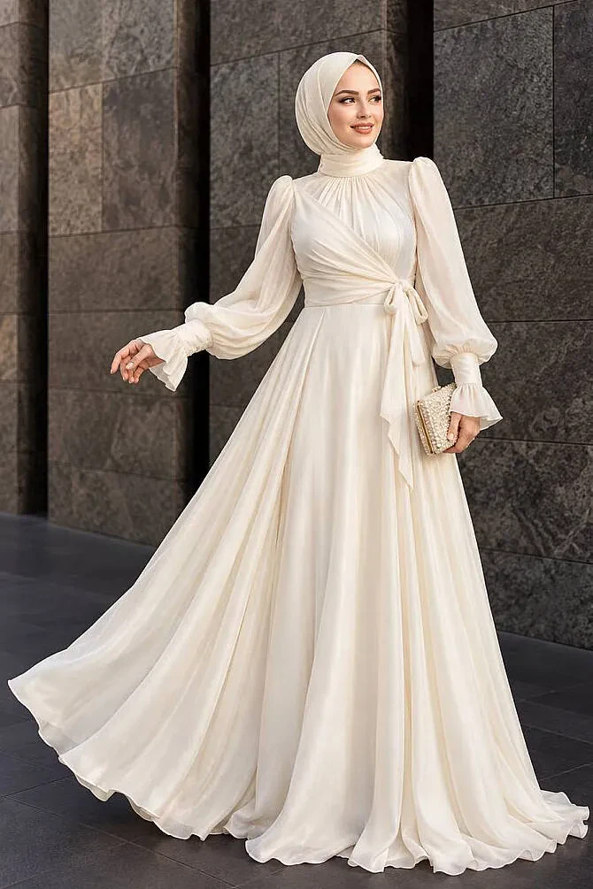 Modest White Evening Dress 48051B - 1