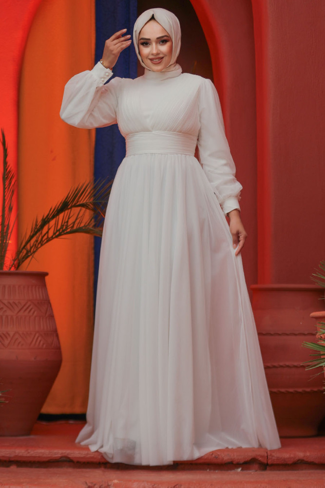 Modest White Evening Gown 46321B - 2