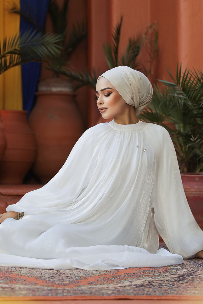 Modest White Evening Gown 53781B - 3