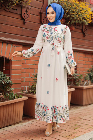 Modest White Floral Dress 23233B - 2