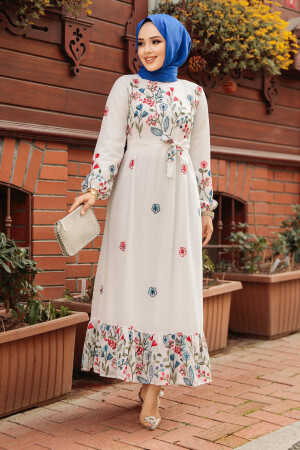 Modest White Floral Dress 23233B - 1