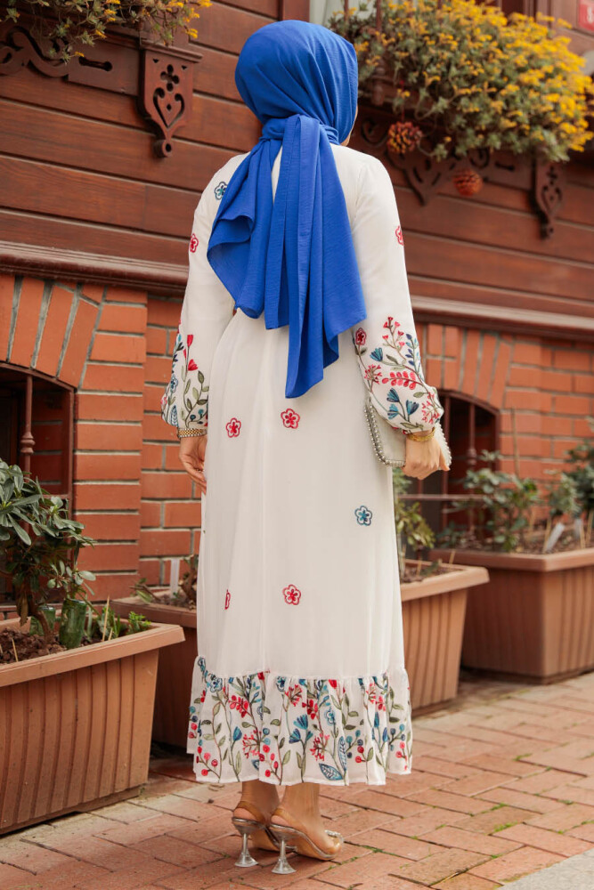 Modest White Floral Dress 23233B - 4