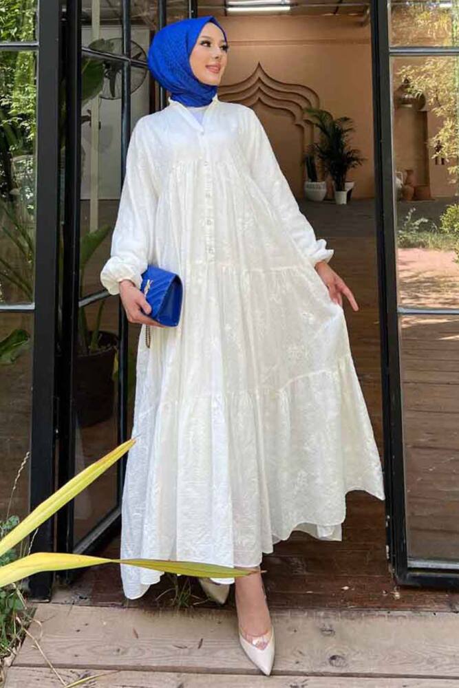 Modest White Long Dress 10002B - 3