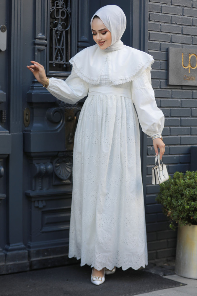 Modest White Long Sleeve Dress 14212B - 2