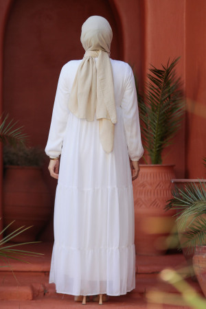 Modest White Long Sleeve Dress 22051B - 5