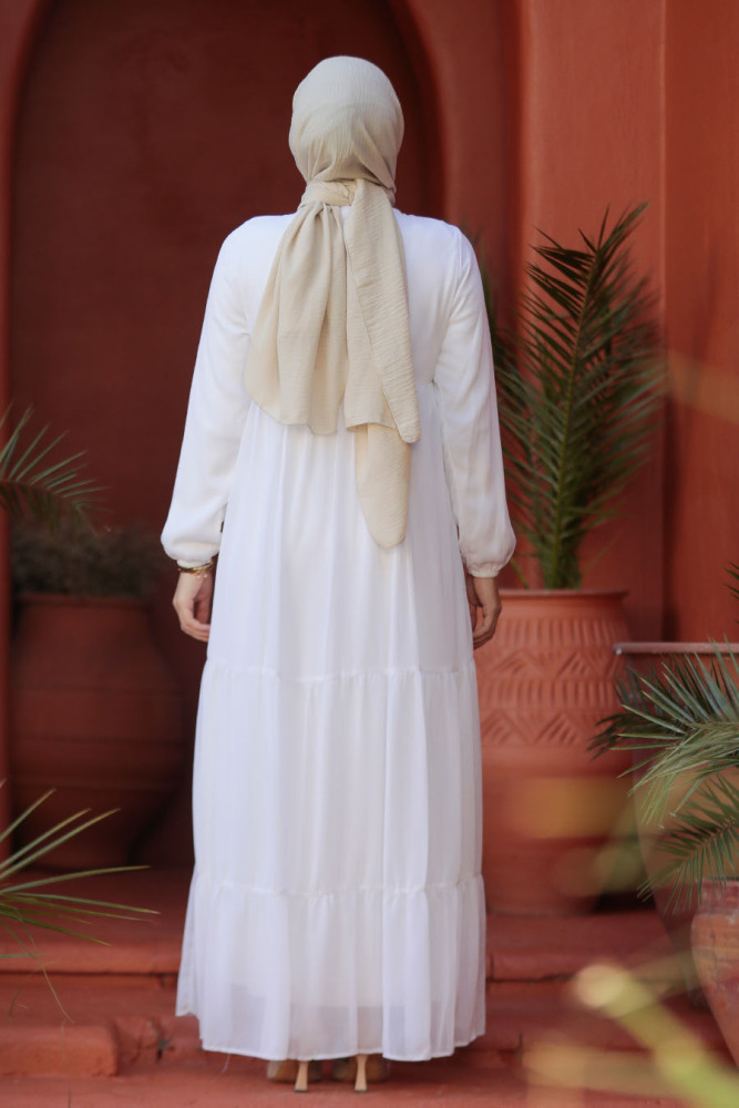 Modest White Long Sleeve Dress 22051B - 5