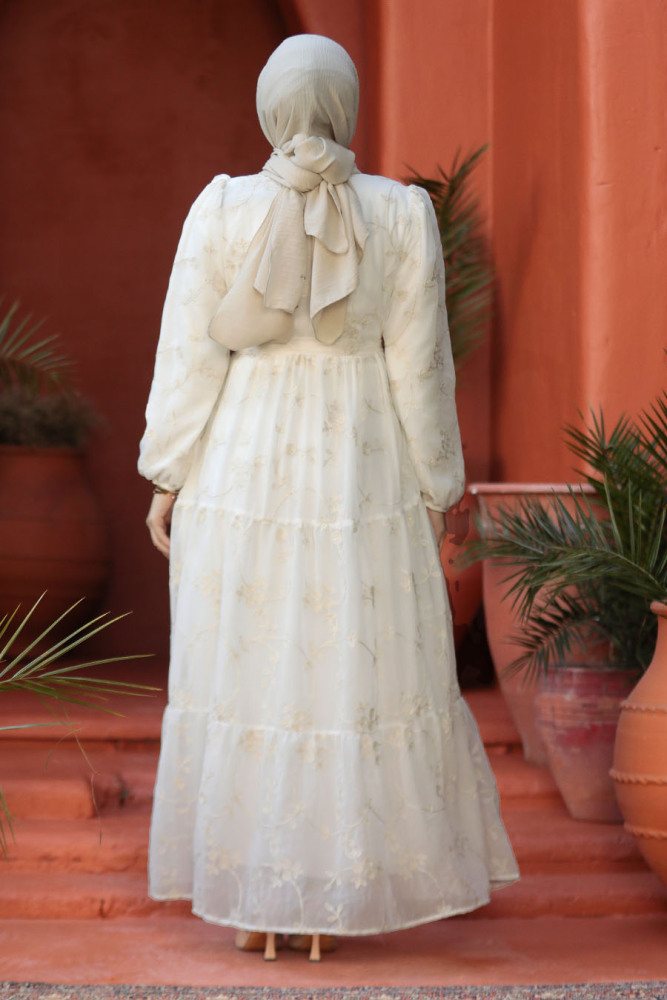 Modest White Maxi Dress 22892B - 5