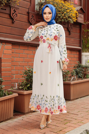 Modest White Maxi Floral Dress 23232B - 2