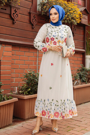 Modest White Maxi Floral Dress 23232B - 1