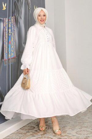 Modest White Pastel Dress 14232B - 2