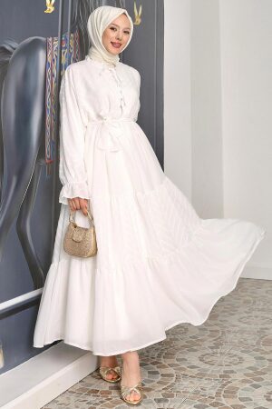 Modest White Pastel Dress 14232B - 1