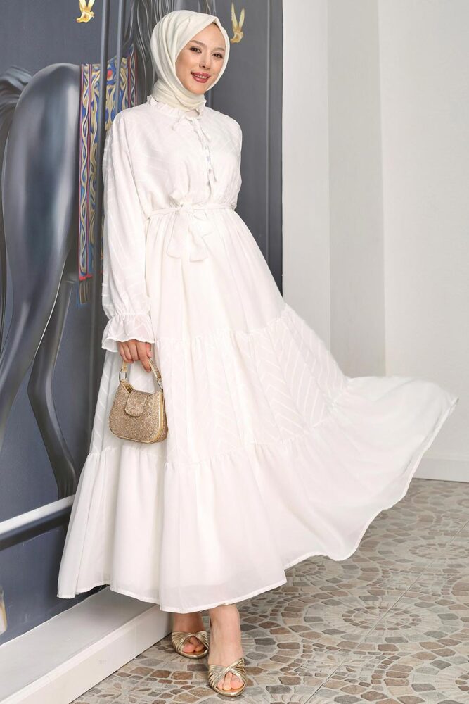 Modest White Pastel Dress 14232B - 1