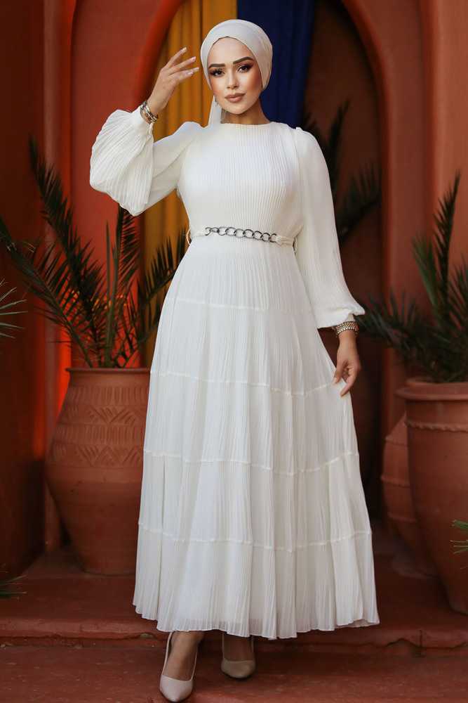 Modest White Ruffle Dress 44761B - 3