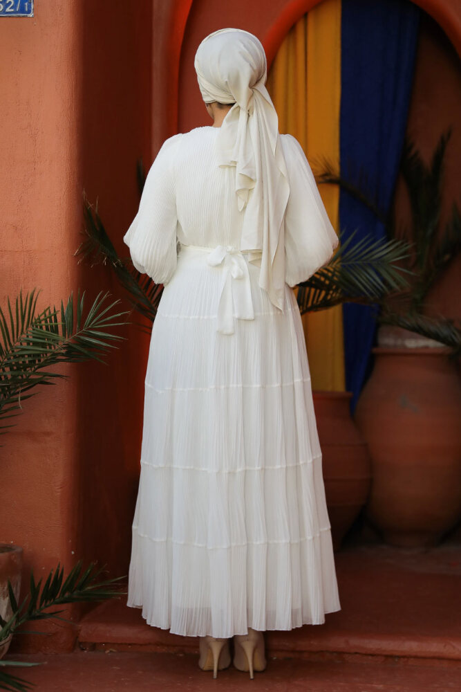 Modest White Ruffle Dress 44761B - 5