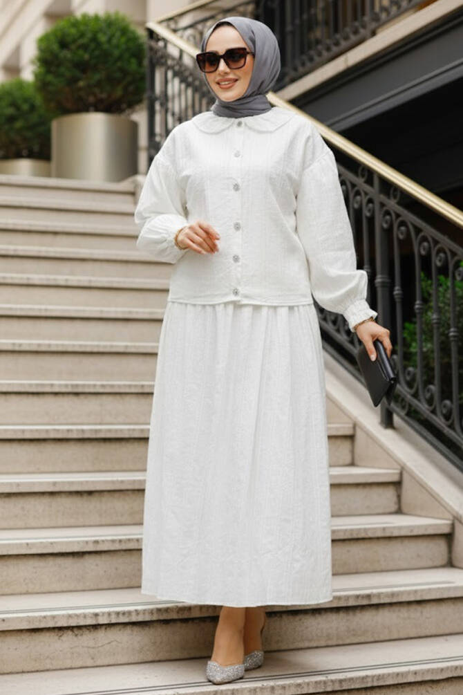 Modest White Skirted Dual Suit 30004B - 1