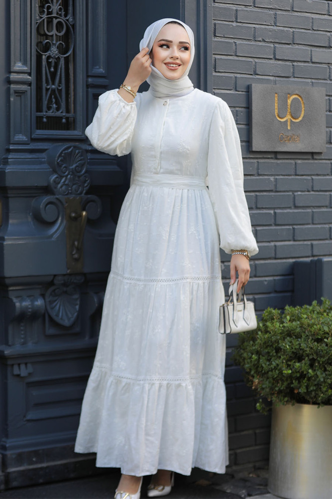 Modest White Summer Dress 10024B - 1