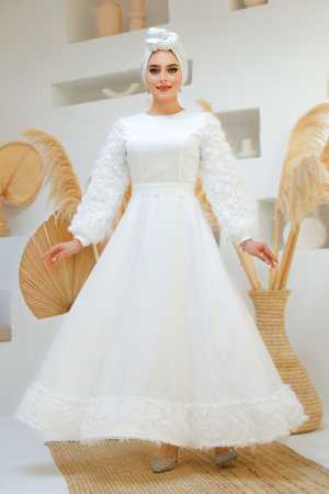 Modest White Wedding Dress 4661B - 1
