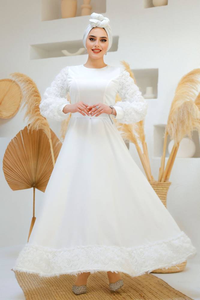 Modest White Wedding Dress 4661B - 5