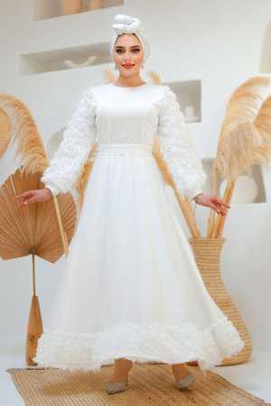 Modest White Wedding Dress 4661B - 2