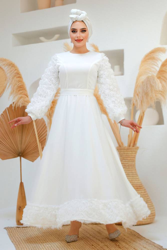 Modest White Wedding Dress 4661B - 2