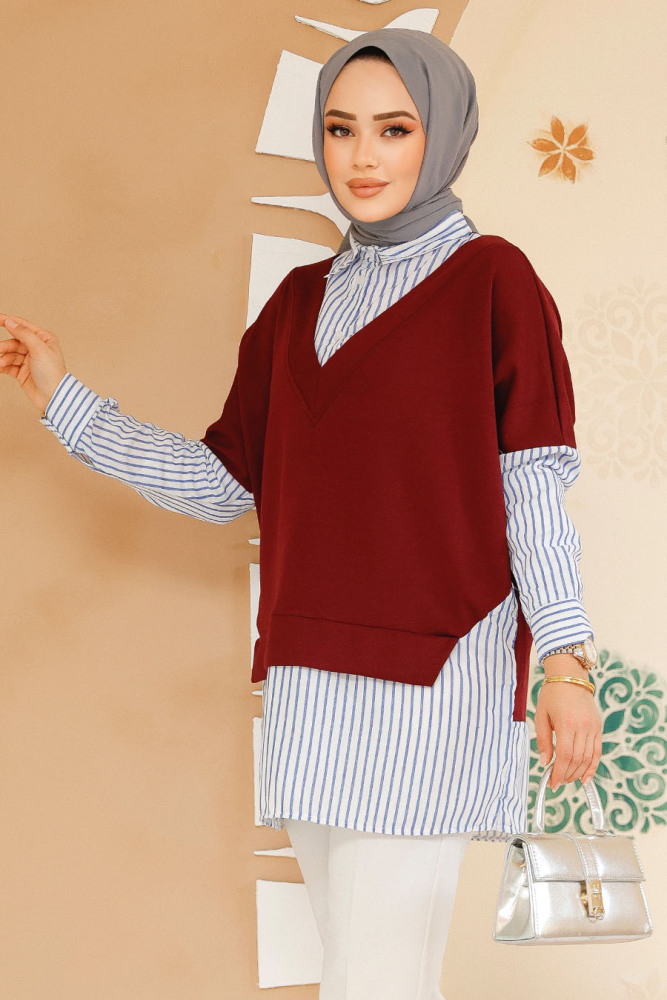 Modest Claret Red Shirt 60102BR - 2