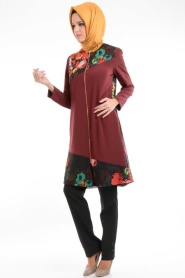 Mottox - Flowered Claret Red Tunic - Thumbnail
