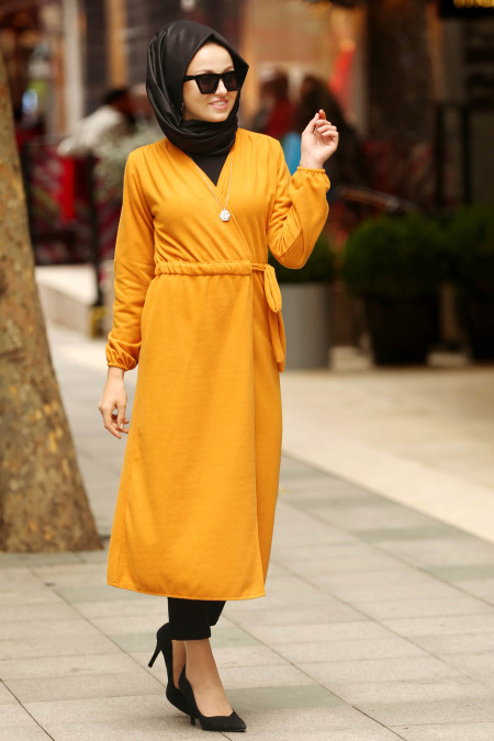 Moutarde - Nayla Collection Manteau Hijab 2473HR