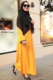 Moutarde - Neva Style - Manteau Hijab - 39080HR - Thumbnail
