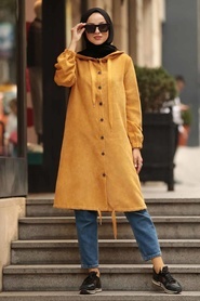 Moutarde - Neva Style - Manteau Hijab - 9065HR - Thumbnail