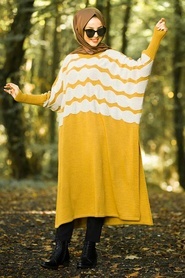 Moutarde - Neva Style - Poncho en tricot hijab - 15653HR - Thumbnail