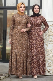 Moutarde - Neva Style - Robe En Velours Hijab - 1498HR - Thumbnail
