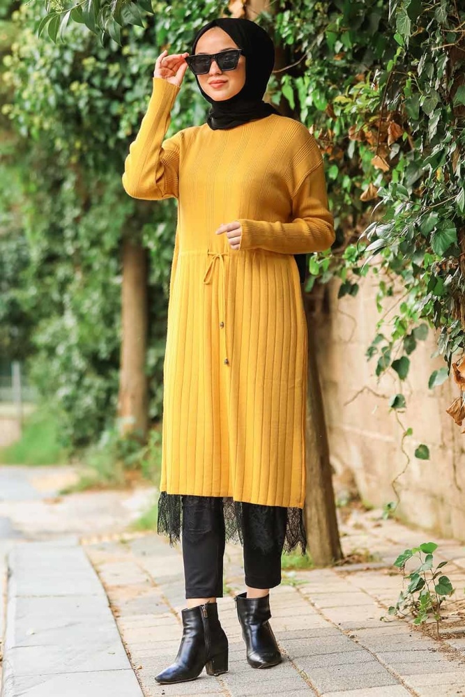 Moutarde - Neva Style - Tunique en tricot hijab - 2092HR - 1