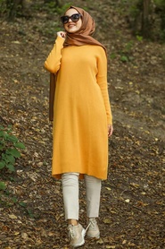 Moutarde - Neva Style - Tunique en tricot hijab - 883HR - Thumbnail