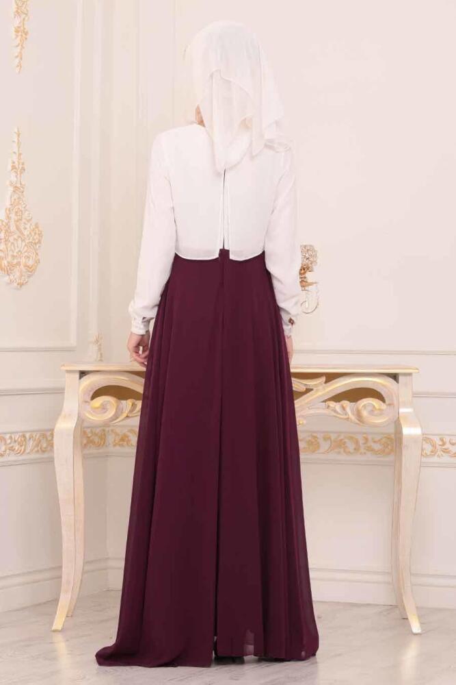 Mürdüm Tesettür Abiye Elbise 86590MU - 2