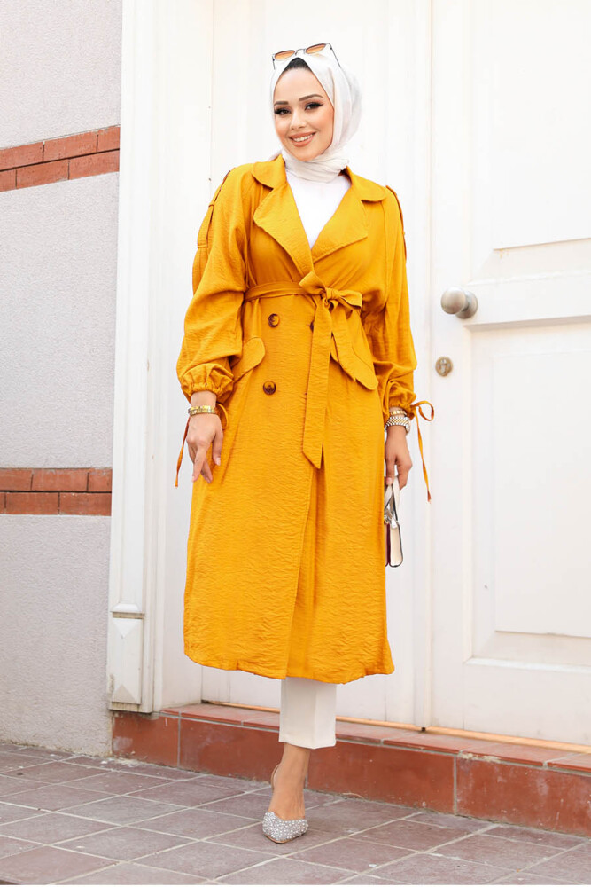 Mustard Hijab Coat 41060HR - 1