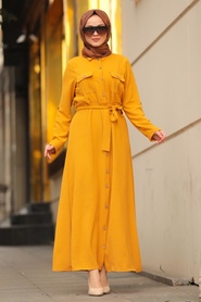 Mustard Hijab Dress 10049HR - Thumbnail