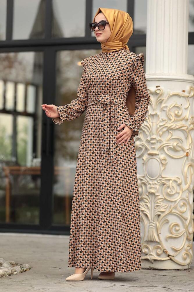 Mustard Hijab Dress 15401HR - 1
