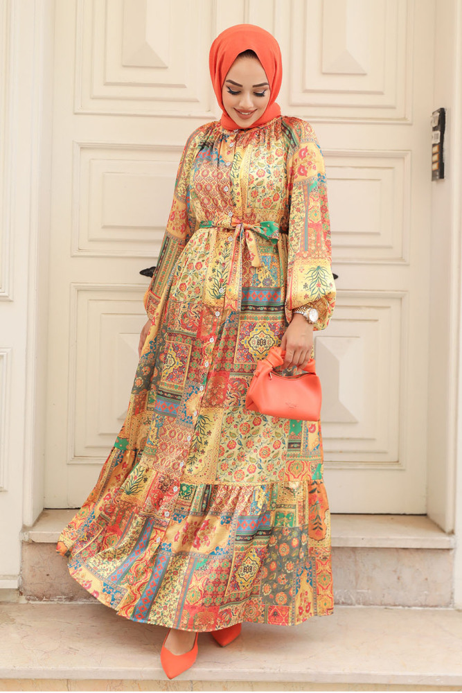 Mustard Hijab Dress 23155HR - 1