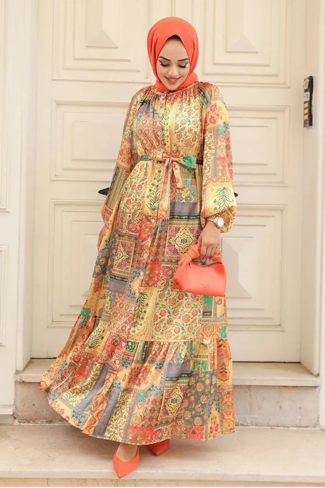 Mustard Hijab Dress 23155HR - 1