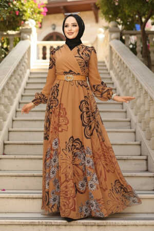 Mustard Hijab Dress 3463HR - 1